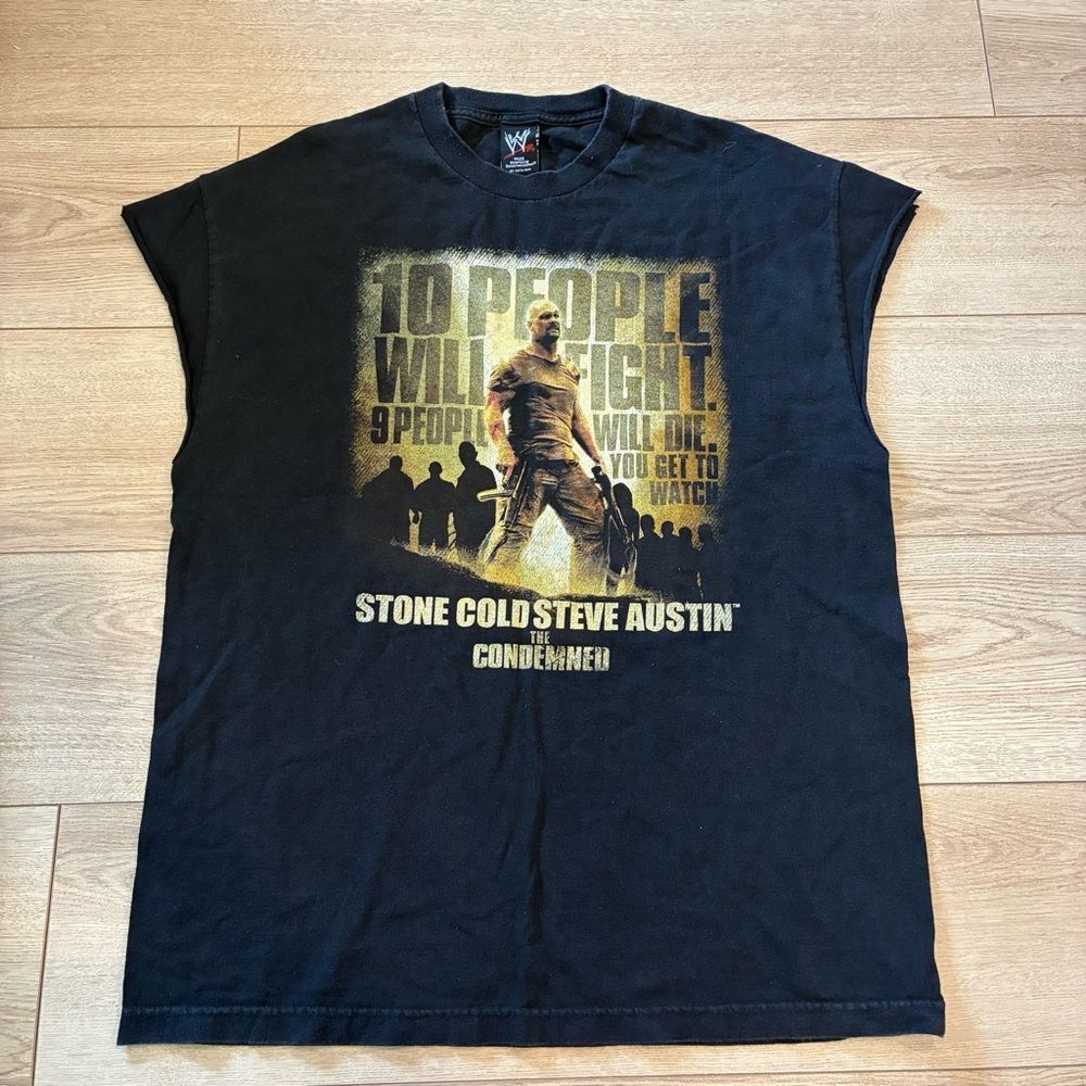 Vintage Stone Cold Steve Austin The Condemned WWE Y2K Cut Off Tshirt Size XL